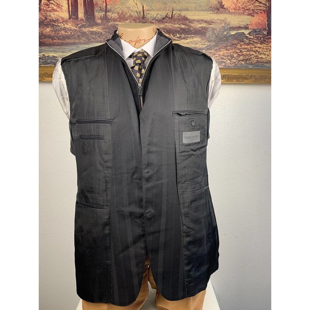 41L Gianni Versace Couture Black Striped Blazer Suit Jacket - Picture 10 of 13